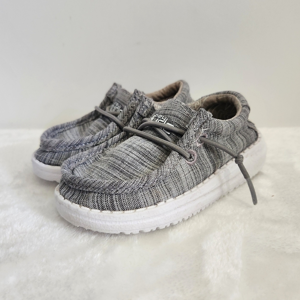 Hey Dude Wally Toddler Gray Stone Linen Canvas Slip On Sneakers Shoes Size K6